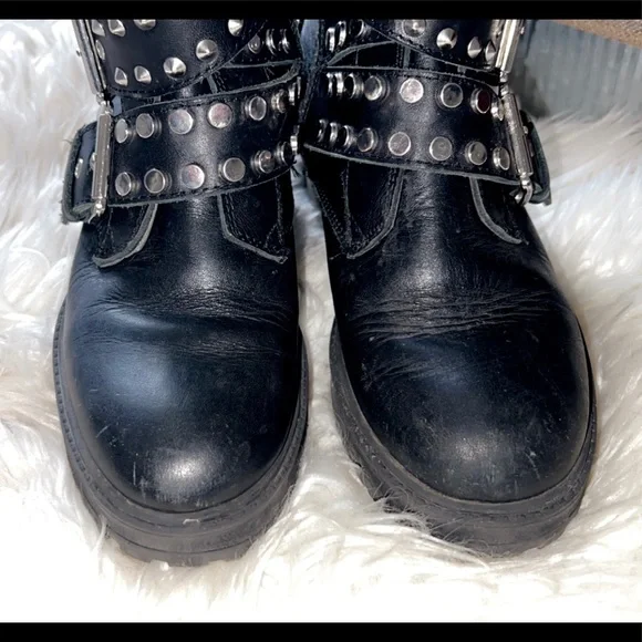ZARA Leather Stud Platform Moto Boot - Picture 4 of 6